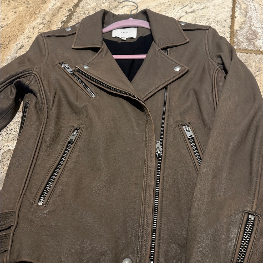 IRO Leather Moto Jacket in Gray/Putty Color - Picture 4 of 12